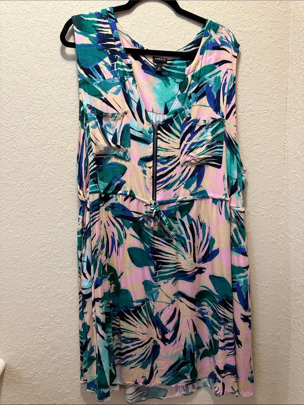 Great Condition, Mini Woven Zip-Front Shirt Dress Palm Tree print, Size 4